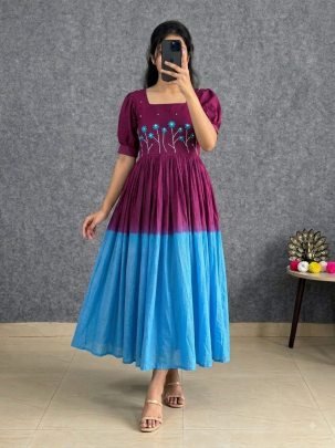 Square Neck Floral Embroidered Maxi Dress