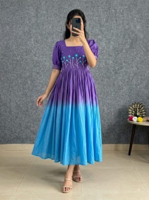 Square Neck Floral Embroidered Maxi Dress