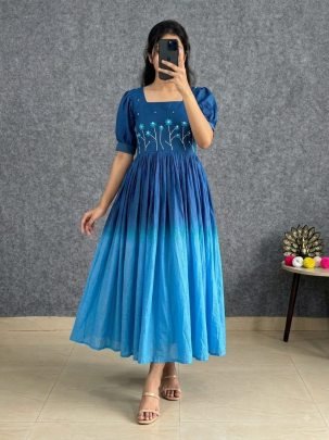 Square Neck Floral Embroidered Maxi Dress