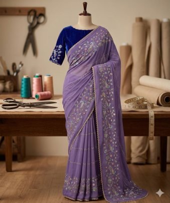 star Geogette Saree With Beautiful Heavy Bits Sequence Work Saree