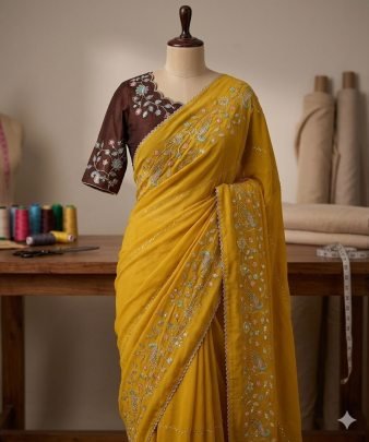 star Geogette Saree With Beautiful Heavy Bits Sequence Work Saree
