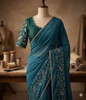 star Geogette Saree With Beautiful Heavy Bits Sequence Work Saree