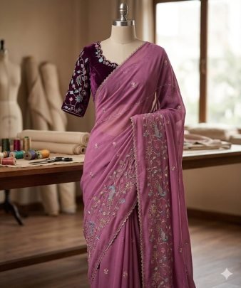 star Geogette Saree With Beautiful Heavy Bits Sequence Work Saree