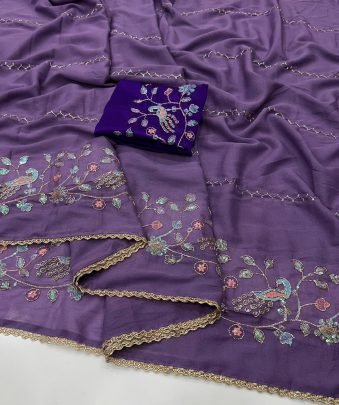 star Geogette Saree With Beautiful Heavy Bits Sequence Work Saree