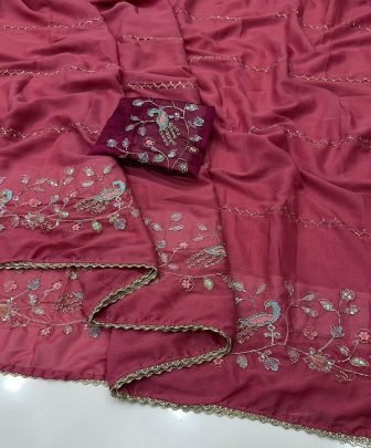 star Geogette Saree With Beautiful Heavy Bits Sequence Work Saree
