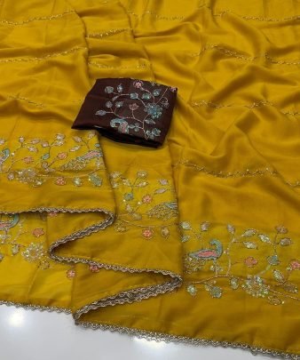 star Geogette Saree With Beautiful Heavy Bits Sequence Work Saree