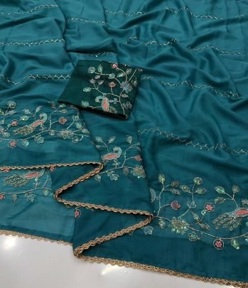 star Geogette Saree With Beautiful Heavy Bits Sequence Work Saree