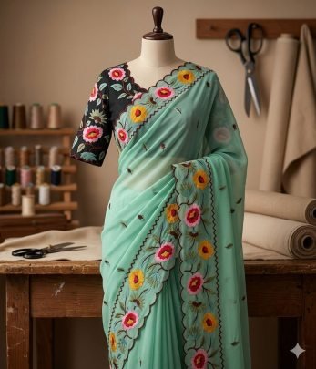 Star Georgette  with beautiful heavy Work Saree 