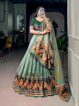 Tasar Silk Gamthi Work Navratri Lehenga Set