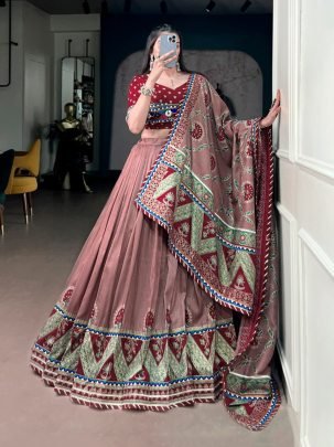 Tasar Silk Gamthi Work Navratri Lehenga Set