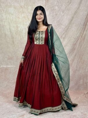 Traditional Anarkali Floor-Length Gown with Dupatta