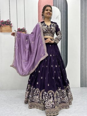 Vichitra Silk Heavy Embroidery Lehenga