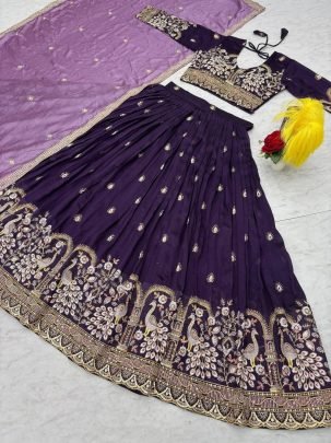 Vichitra Silk Heavy Embroidery Lehenga