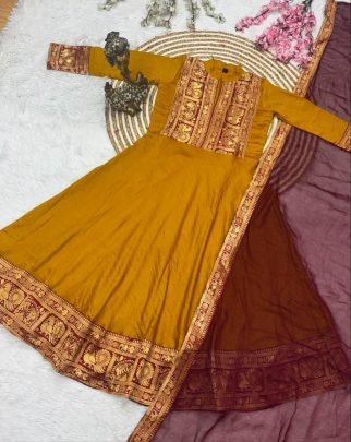 Vichitra Silk Zari Border Anarkali Set