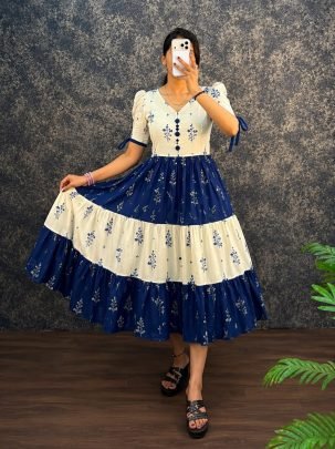 Warli Art Doll Cotton Maxi Gown