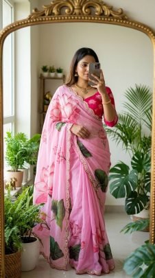 Weightless Chiffon Floral Digital Print With Beautiful Pipe Work