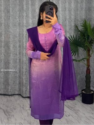 Women's Designer Gold Crush Shaded Kurti with Dupatta – Festive & Party Wear