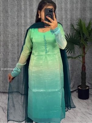 Women's Designer Gold Crush Shaded Kurti with Dupatta – Festive & Party Wear